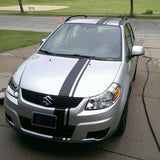 Photo of Offset Racing Stripes applied to the front of a car.