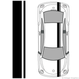 Top view of offset stripes on an old Volkswagen Beetle