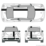 Front and rear view of offset stripes on an old Volkswagen Beetle