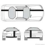 Front and rear view of offset stripes on an old Chevy Camaro