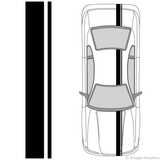 Top view of offset stripes on an old Ford Mustang