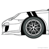 Driver’s side view of hash mark stripes on a Porsche 911