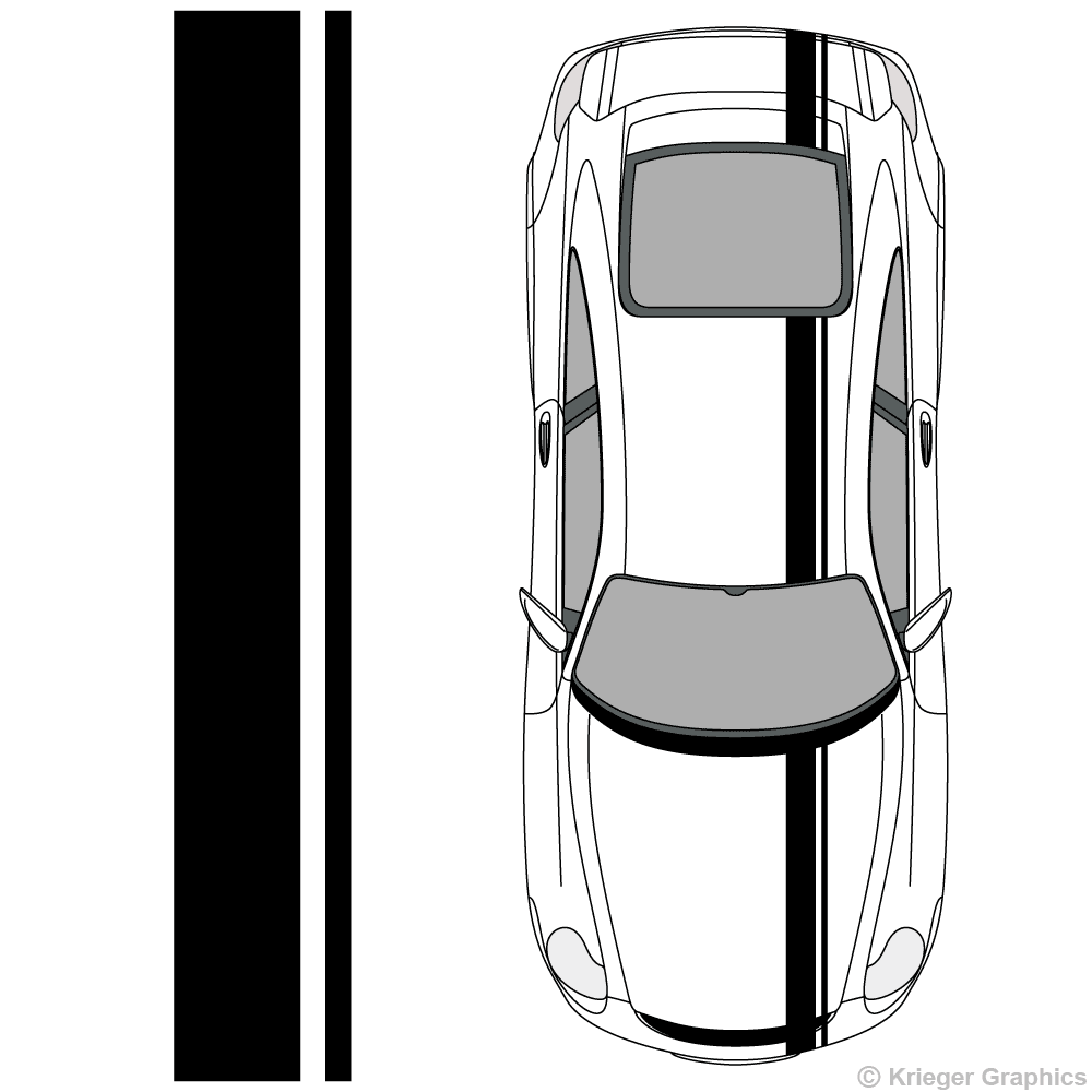 Top view of offset stripes on a Porsche 911