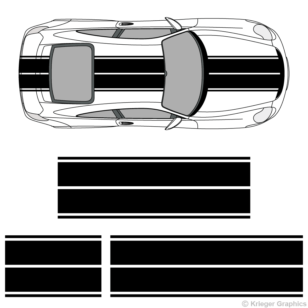 Top view of dual rally stripes on a Porsche 911