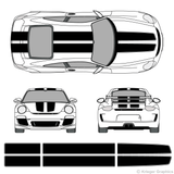 Front and rear view of EZ rally stripes on a Porsche 911