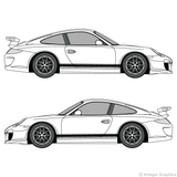 Both side views of rocker stripes on a Porche 911