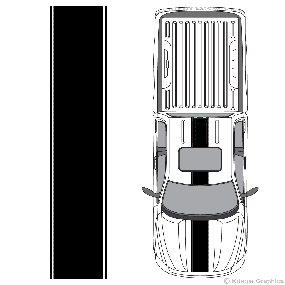 Top view of center stripes on a Dodge Ram