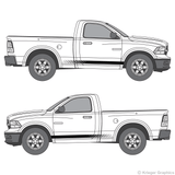 Both side views of faded rocker stripes on a Dodge Ram