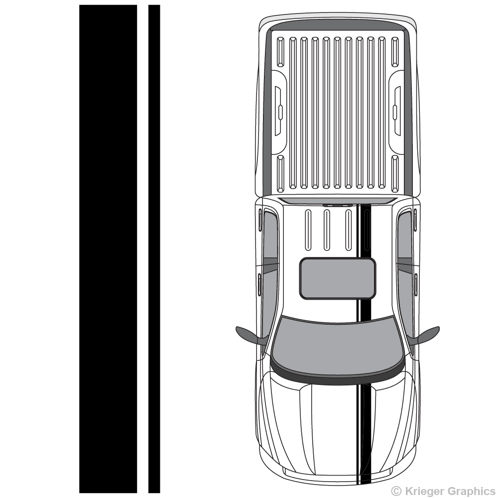 Top view of offset stripes on a Dodge Ram