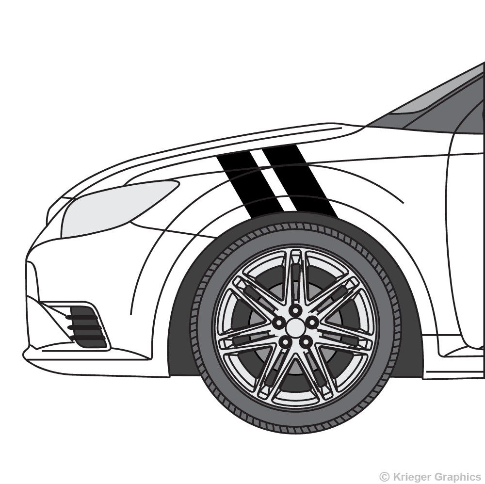 Driver’s side view of hash mark stripes on a Scion tC
