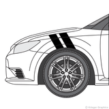 Driver’s side view of hash mark stripes on a Scion tC