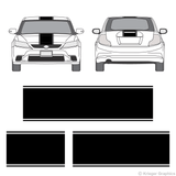 Front and rear view of center stripes on a Scion tC