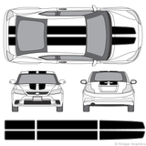 Front and rear view of EZ rally stripes on a Scion tC