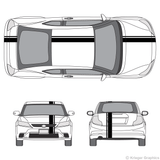 Front and rear view of offset stripes on a Scion tC