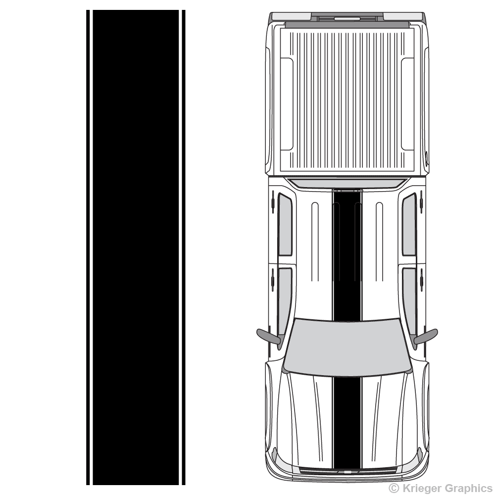 Top view of center stripes on a Chevy Silverado