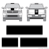 Front and rear view of center stripes on a Chevy Silverado