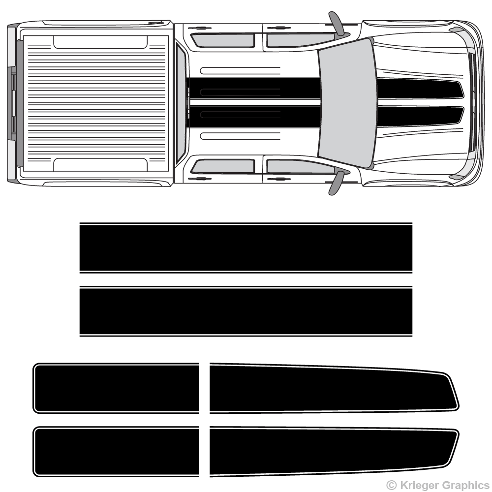 Top view of EZ rally stripes on a Chevy Silverado