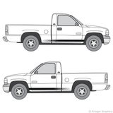 Both side views of faded rocker stripes on a Chevy Silverado
