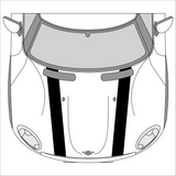 Illustration of 3M 5 inch sold vinyl racing  stripes on a Mini Cooper hood