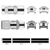Illustration of an 8" Racing Stripe kit applied to cars and trucks. 