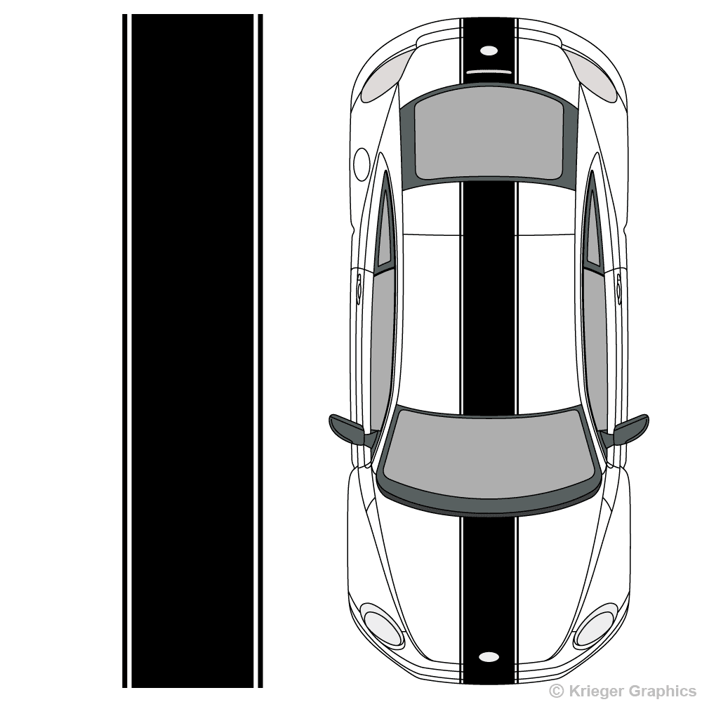 Top view of center stripes on a new Volkswagen Beetle