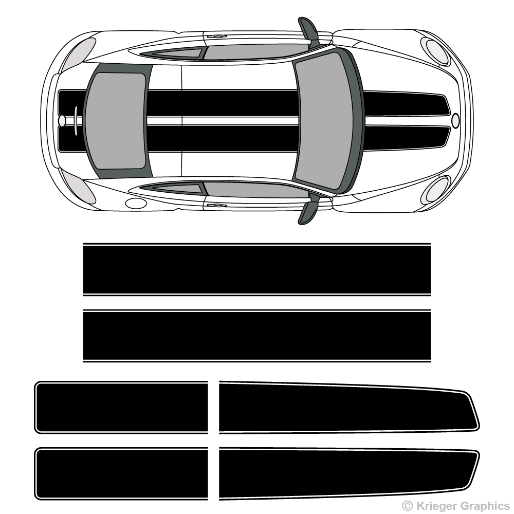 Top view of EZ rally stripes on a new Volkswagen Beetle