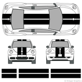 Front and rear view of 10" stripes on an old Volkswagen Beetle