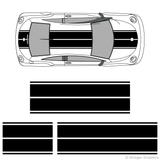 Top view of dual rally stripes on an old Volkswagen Beetle