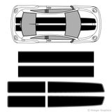 Top view of EZ rally stripes on an old Volkswagen Beetle