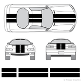 Front and rear view of 10" stripes on an old Chevy Camaro