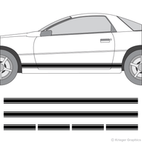 Driver’s side view of rocker stripes on a Chevy Camaro