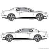 Both side views of faded rocker stripes on a Dodge Challenger
