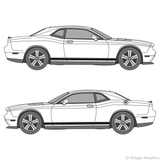 Both side views of rocker stripes on a Dodge Challenger