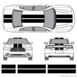 Front and rear view of 10" stripes on a new Dodge Charger