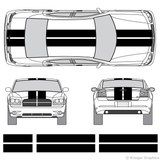 Front and rear view of 10" stripes on an Old Dodge Charger