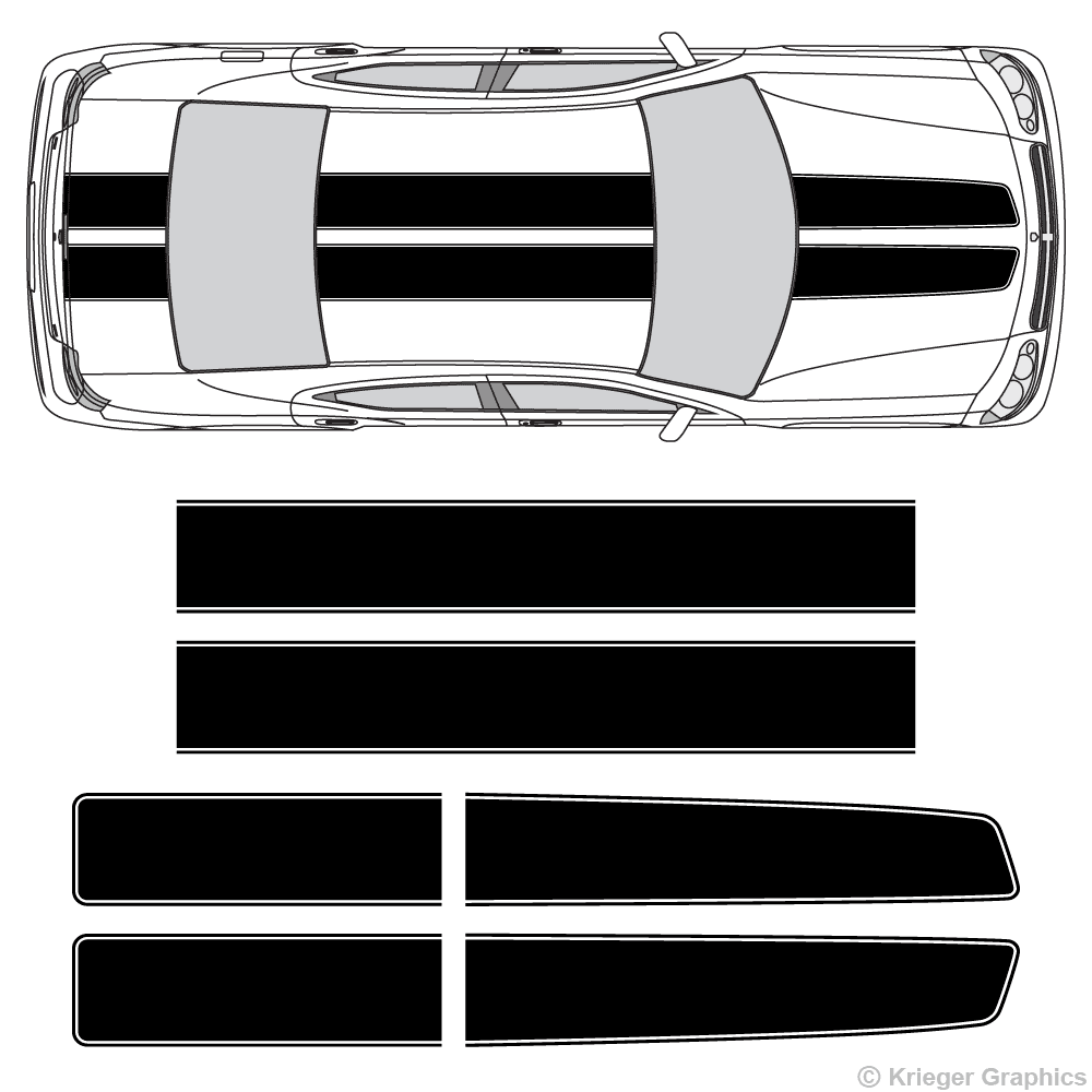 Top view of EZ rally stripes on a Dodge Charger