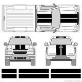 Front and rear view of 10" stripes on a Chevy Colorado