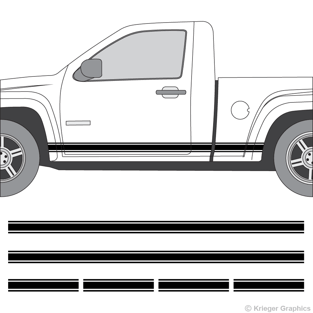 Driver’s side view of rocker stripes on a Chevy Colorado