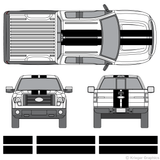 Front and rear view of 10" stripes on a Ford F-150