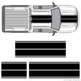 Top view of dual rally stripes on a Ford F-150