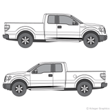 Both side views of faded rocker stripes on a Ford F-150