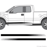 Driver’s side view of faded rocker stripes on a Ford F-150