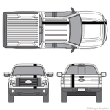 Front and rear view of offset stripes on a Ford F-150