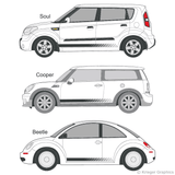 Drawing of a faded rocker panel stripe kit on large cars
