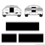 Front and rear view of center stripes on a Pontiac Firebird