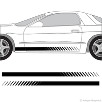 Driver’s side view of faded rocker stripes on a Pontiac Firebird