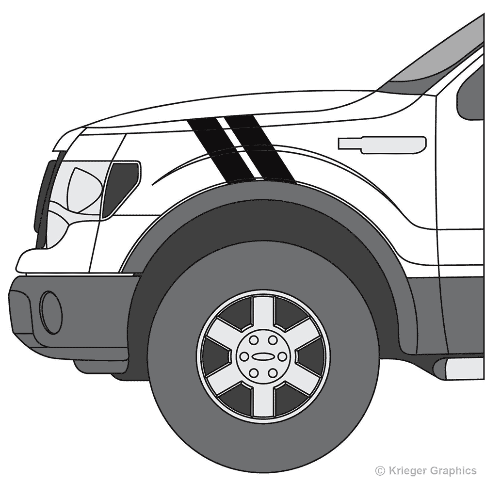 Driver’s side view of hash mark stripes on a Ford F-150