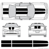 Front and rear view of EZ rally stripes on a Chevy Monte Carlo