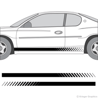 Driver’s side view of faded rocker stripes on a Chevy Monte Carlo