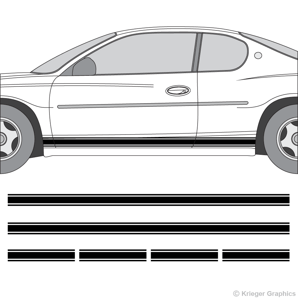 Driver’s side view of rocker stripes on a Chevy Monte Carlo
